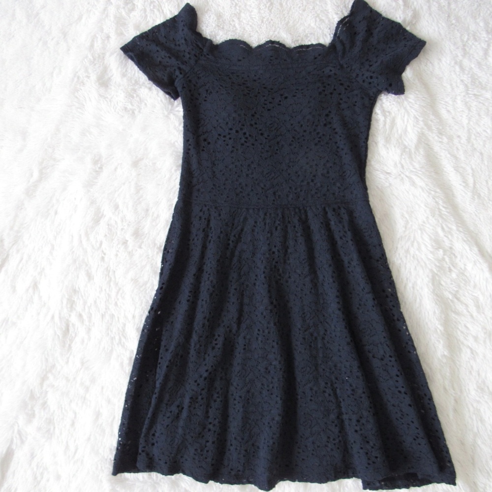 Navy Lace Off the Shoulder Dress